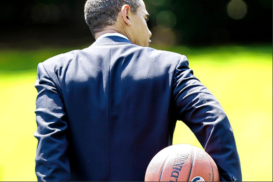 President Obama with a basketball.